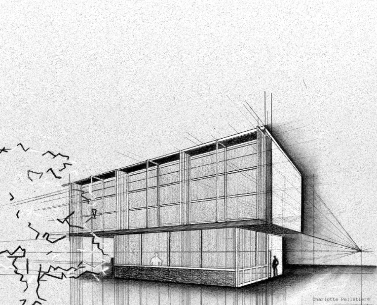 Charcoal Two Point Perspective Drawing [Walkley House]